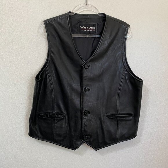 Vintage Wilson's Genuine Leather Black Vest Size XL - Picture 1 of 7